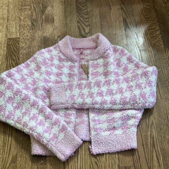 Skims Cozy Knit Zip Up in petal houndstooth - Picture 3 of 11